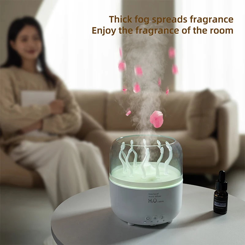 Deep Sea Elf USB Air Humidifier with Aromatherapy Essential Oil Diffuser 7 Colors Changing Light Seaweed Design Swing Arm 4
