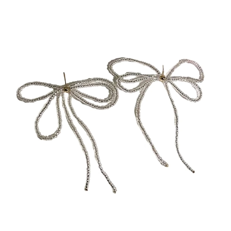 652F 한국어 Tassels 비즈 Bowknot 귀 스터드 귀걸이 여자를위한 여자..