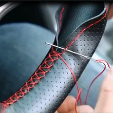 

DIY Car Steering Wheel Cover Braid Breathable Anti-slip Needles and Thread Soft Ultrafine Fiber Leather for Diameter of 38cm