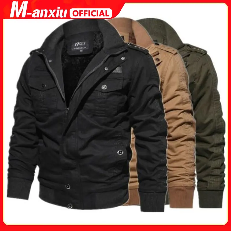 Autumn and Winter New Men's Fashion Casual Zipper Wool Warm Jacket Outdoor Sports Military Tactical Warm Jacket Military Jacket