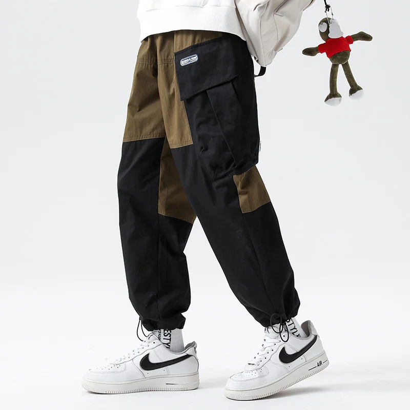 

2022 autumn new tide brand loose personality splicing overalls men's casual pants handsome everything strap leg pants