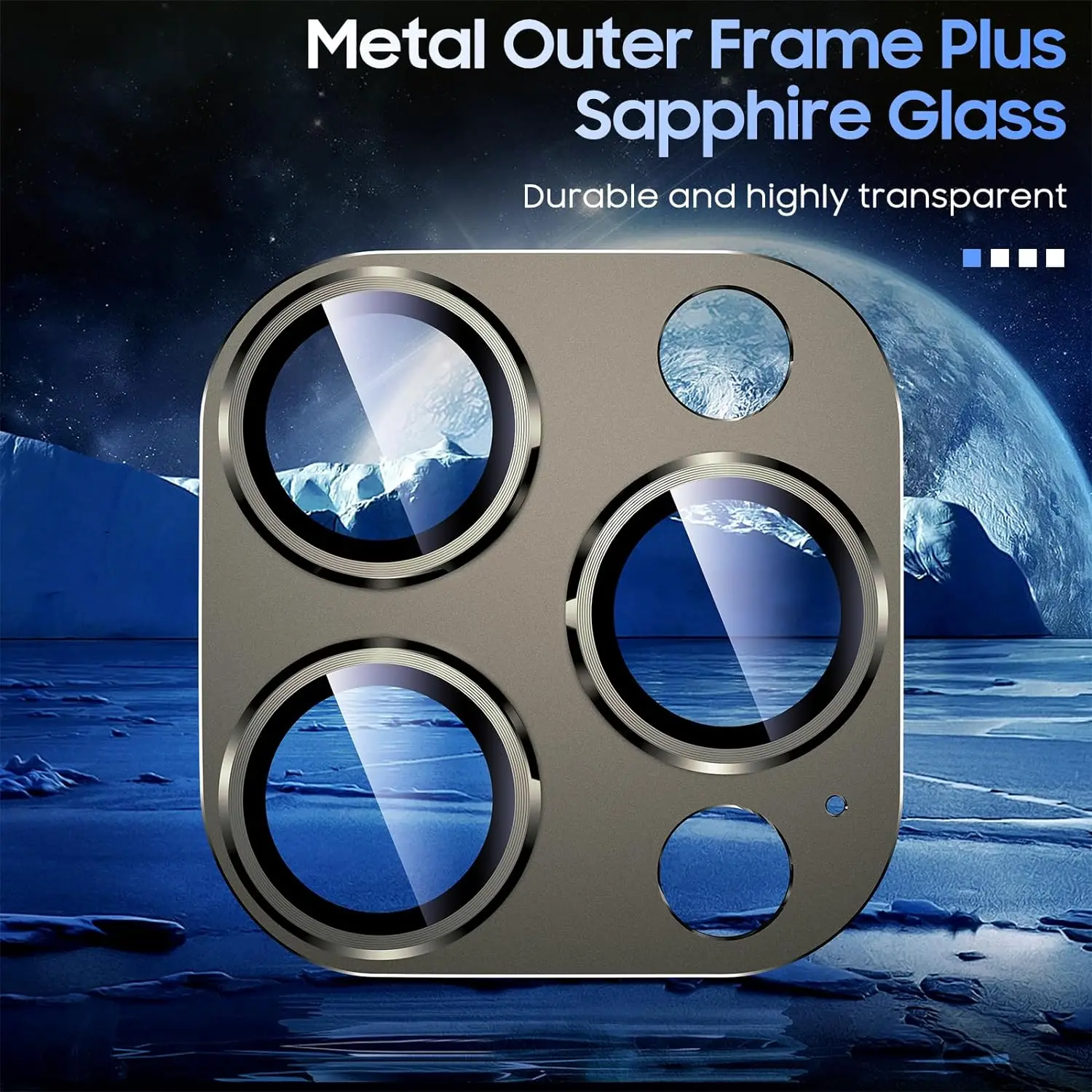 Natural Titanium Gray Metal Camera Lens Protector with Glass Screen Shield