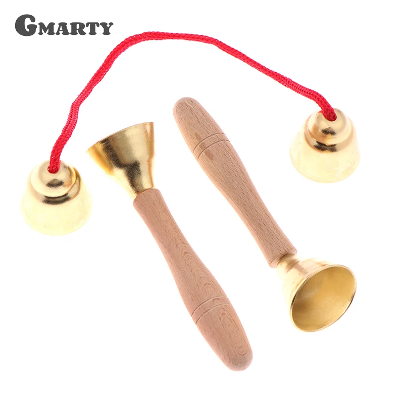 1Pair Children Musical Instrument Toy Bells With Strings/Handles Montessori Orff Instrument Kindergarten Music Play Learning Toy