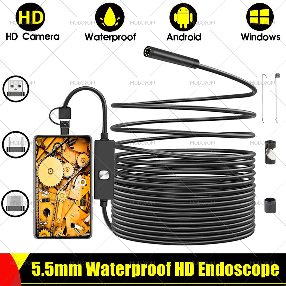 5.5mm Hd Endoscope Camera Otg Micro Usb Typec Waterproof Inspection