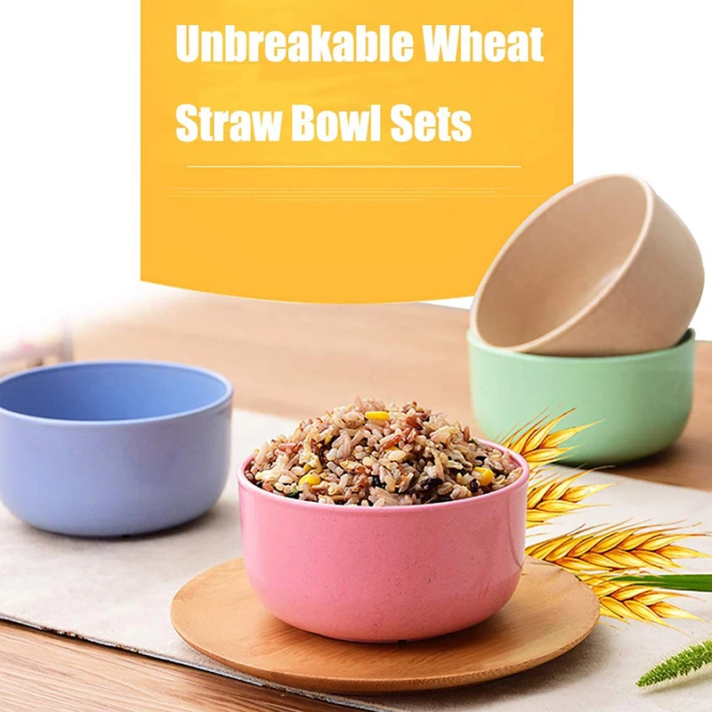 

Food Grade 4Pcs/set Wheat Straw Tableware Bowl Set Eco Friendly Salad Fruit Cereal Bowl Kitchen Eco friendly Tableware New