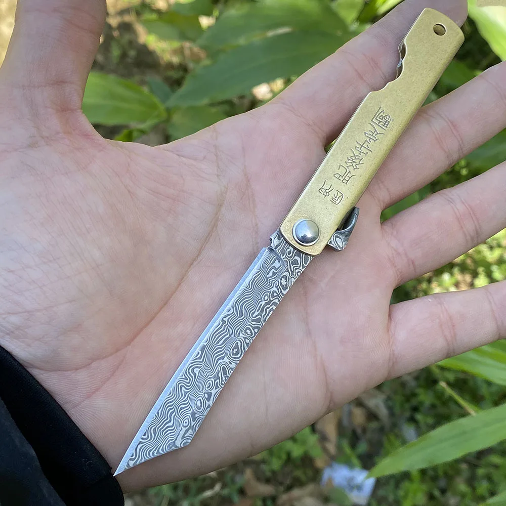 Higonokami Giapponese Vg10 Damasco Cuscinetto A Sfera In Acciaio Caccia Lama Pieghevole Coltello Manico In Rame Tattico Militare Outdoor Surviva