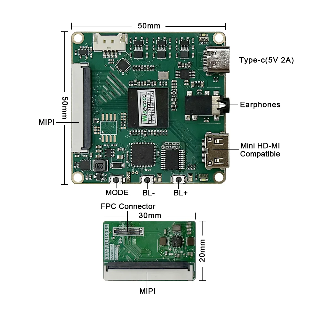 Wisecoco 5.1인치 유연한 AMOLED 터치 디스플레이 720x1520 라즈베리 파이 스마트 장치 DIY용 온셀 용량성 MIPI 스크린