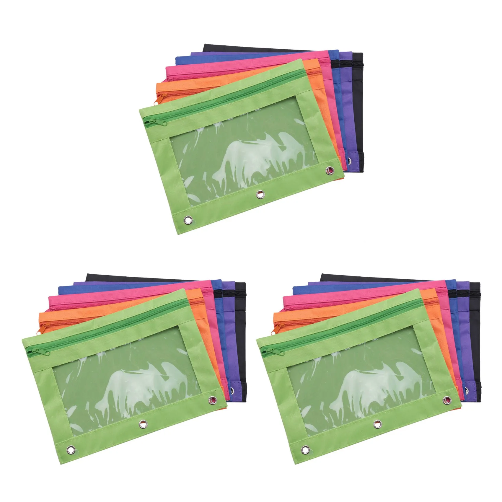

18 шт., бумажник для колец с отверстиями, 3-кольцевые карманы на молнии с прозрачным окном (6 цветов)