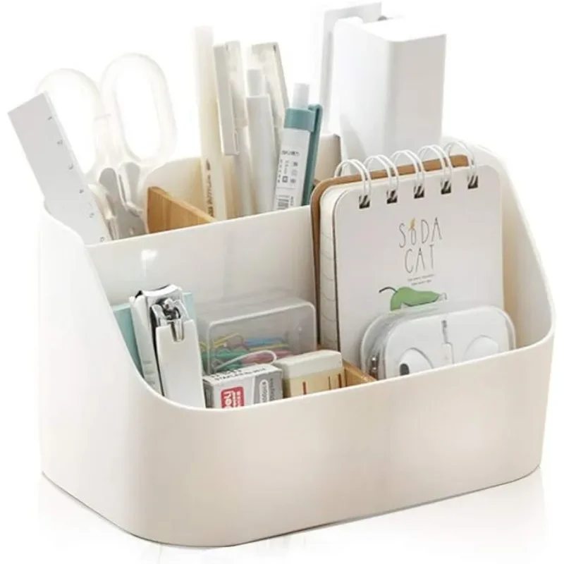 Organizer da scrivania, organizer e accessori per ufficio, porta pennelli per trucco, porta telecomandi con divisorio mobile in legno