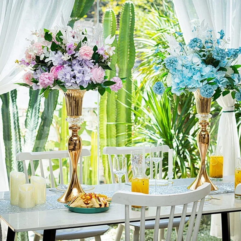 8pcs Wedding Center Decoration Gold Vase Crystal Stand Flower Holder, Metal Center Decoration for Dining Table Decoration 4