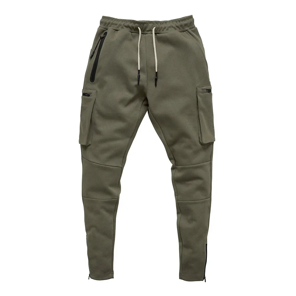 Fitness Sports Men's Casual Long Pants Multiple Pockets Drawstring Zipper Design Comfortable Breathable Outdoor Bottoms
