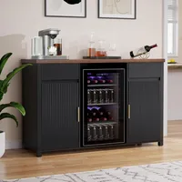 Large Coffee Bar Cabinet with Mini Fridge Wine Storage Buffet Sideboard Table for Home Fluted Design Kitchen Storage Organizer