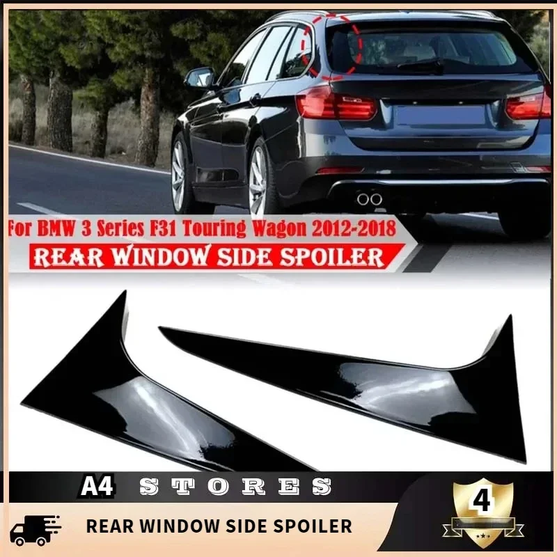 For BMW 3 Series F31 Touring Wagon 2012-2018 2x Car Rear Window Side Spoiler Wing Mirror Tail Glossy Black Auto Rear Window