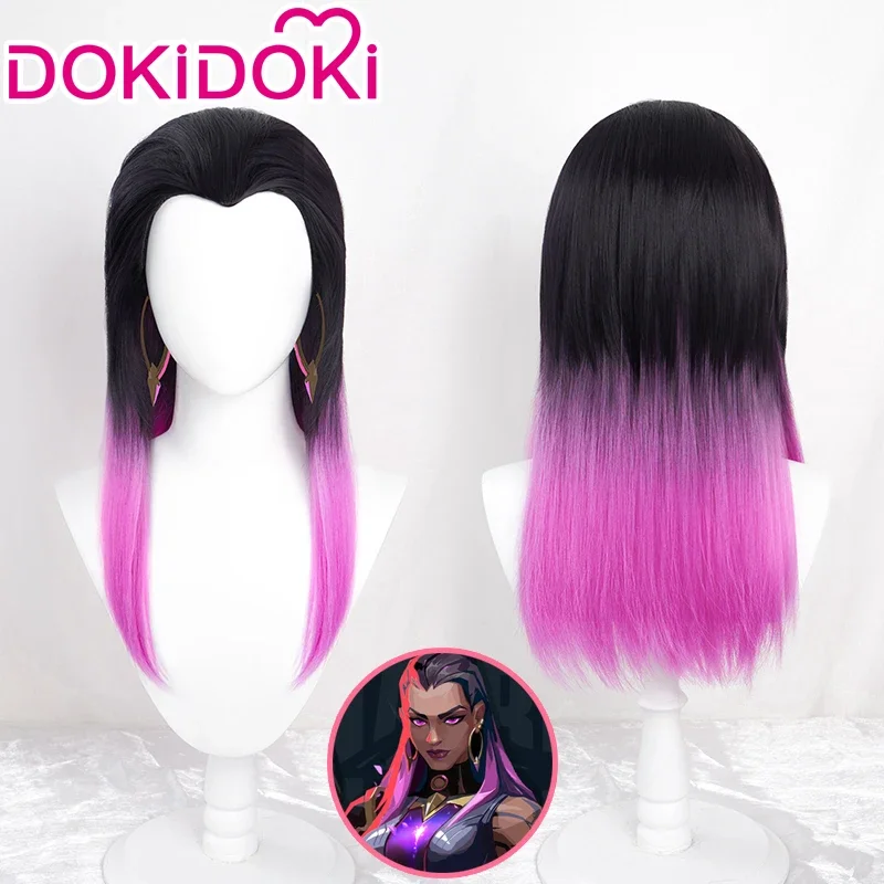 EN STOCK Peluca Reyna Cosplay Juego Valorant Cosplay DokiDoki Mujeres Negro Púrpura Cabello Largo Resistente al Calor Sintético Reyna VALORANT