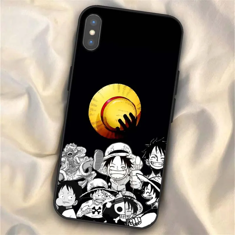 One Piece Luffy dla Apple iPhone 8 7 6 6S XS X SE 2020 Plus Pro Max Czarny pokrowiec na telefon
