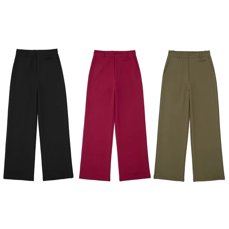 

2023 New Women High Waist Pocket Decoration Casual Pants Autumn&Winter Fashion High Street Versatile Tri Color Pants