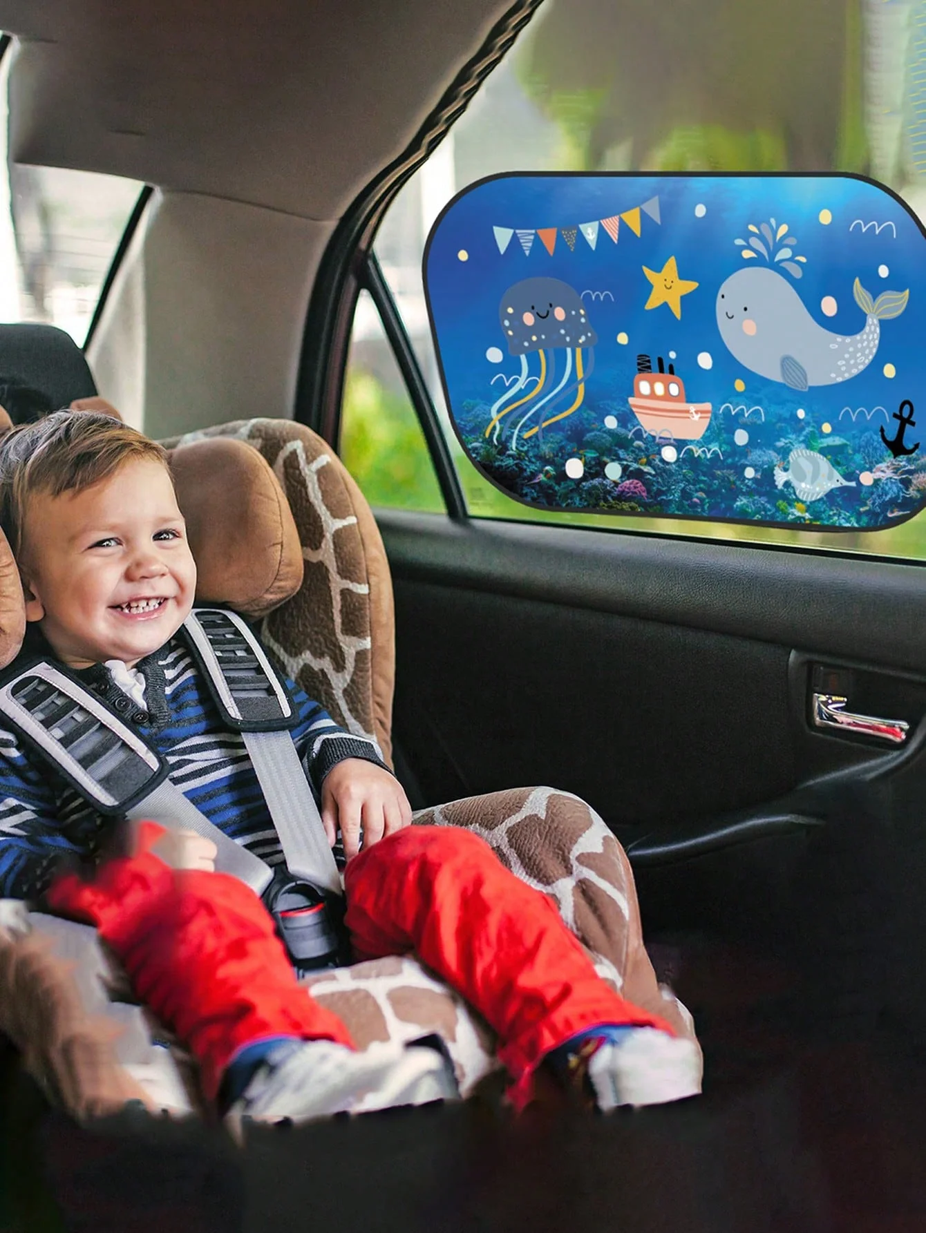 2-piece cartoon car sunshade, transparent electrostatic film sunshade curtain, side sunshade, heat insulation curtain