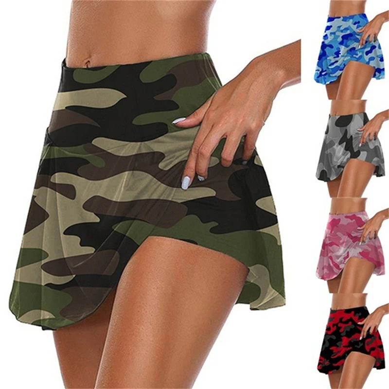 

Women High Waist 2-In-1 Sport Skorts Camouflage Pleated Golf Skirts with Shorts