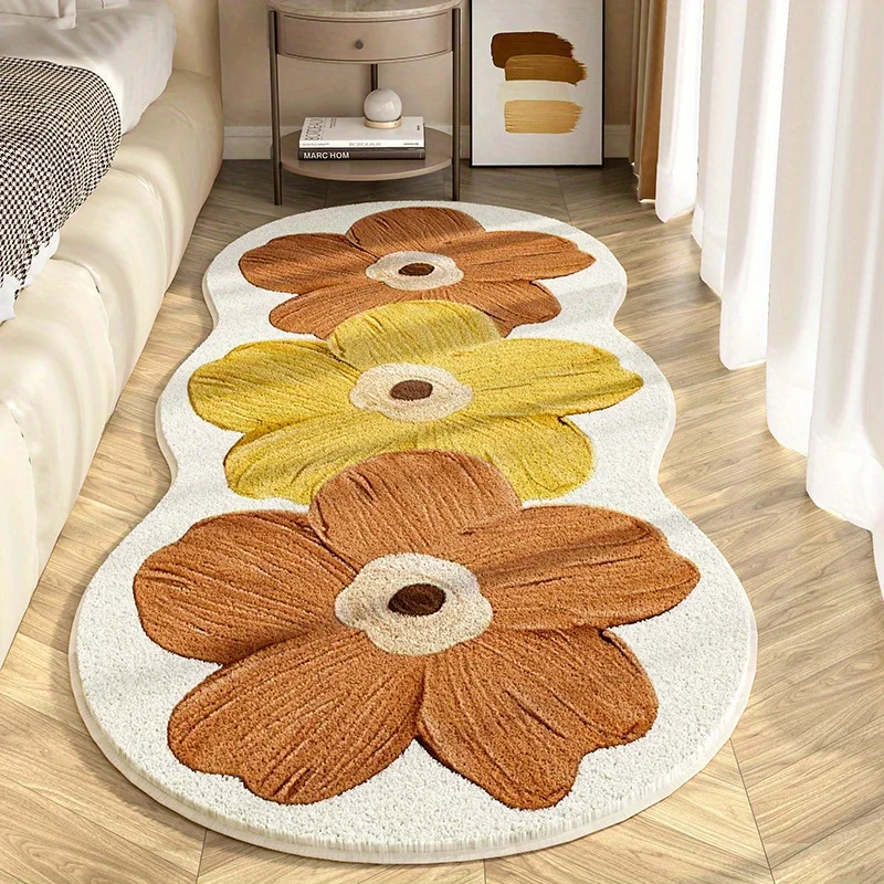 Flower Floor Mat Plush Flower Area Mat Living Room Decorative Carpet Anti Slip Floor Mat Suitable for Corridors and Living Rooms