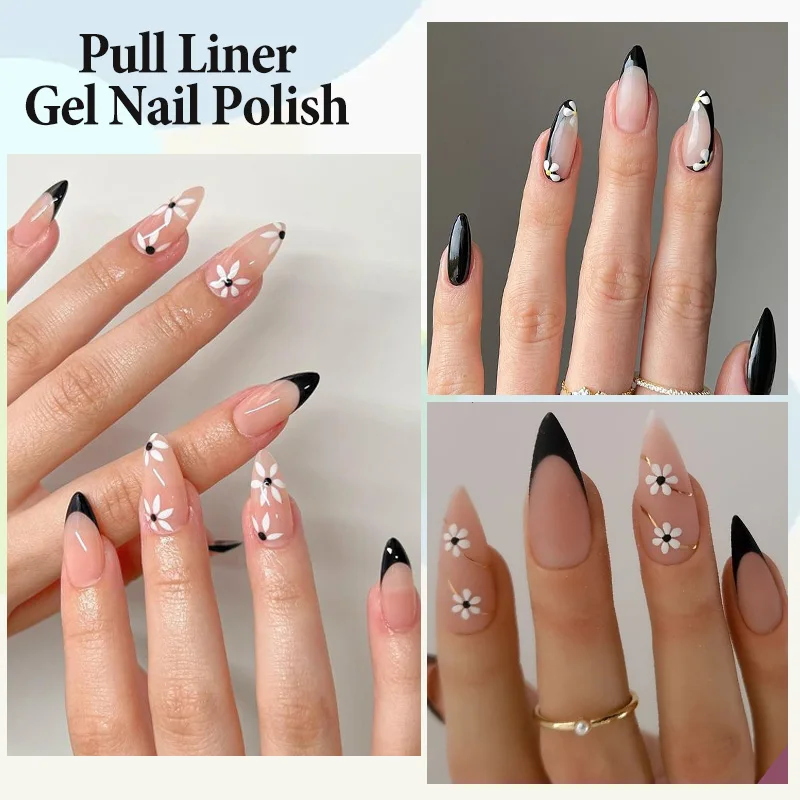 LILYCUTE 5ml White Black Liner Gel Nail Polish Colorful French Painting Stripe Semi Permanent Drawing Nail Art UV Gel Varnish 3