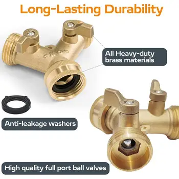 3/4 Inch 2 Way Brass Garden Hose Splitter Y-Type Tap Watering Connector Distributor for Outdoor Faucet 1/2/3 set 5
