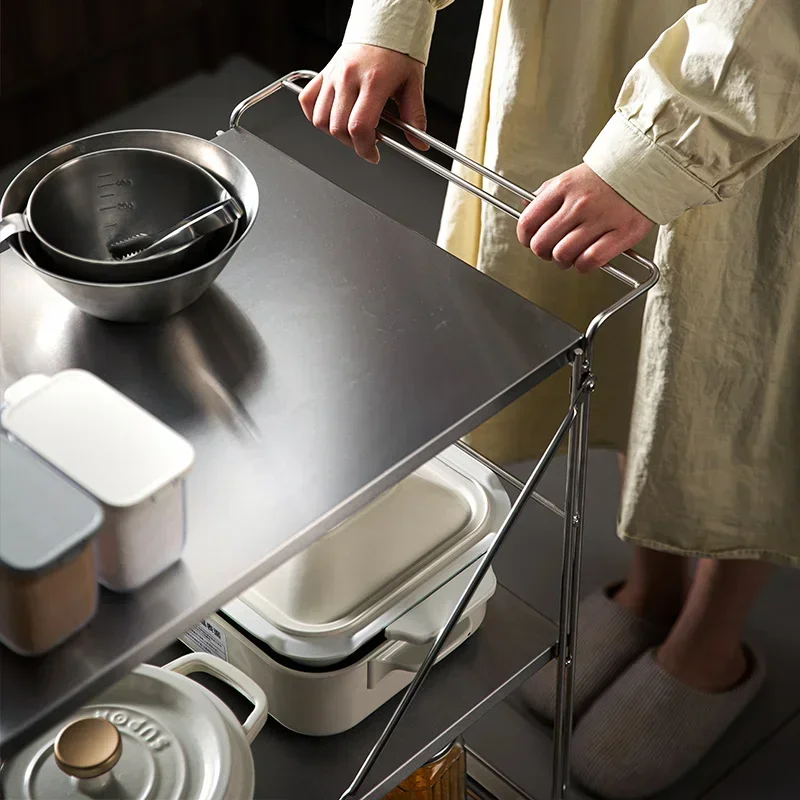 SHIMOYAMA Stainless Steel 201 3- layer Kitchen Trolley Rolling Storage Serving Trolley with Handle Bathroom Shelf