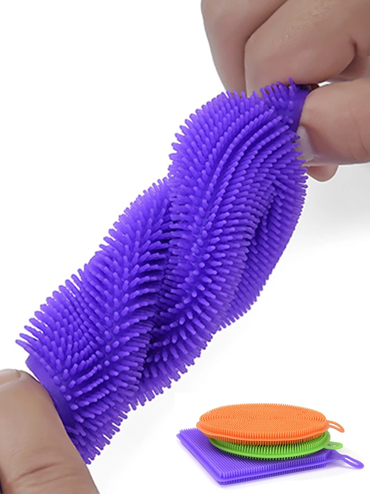 3Pcs Silicone Dish Washing Brush Pot Pan Sponge Kitchen Cleaning Brush Silicone Scouring Pad Vegetable Fruit Pot Pan Wash