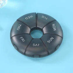 Portable 7 - Day Round Pill Organizer - Compact Travel Medicine Holder (Black)