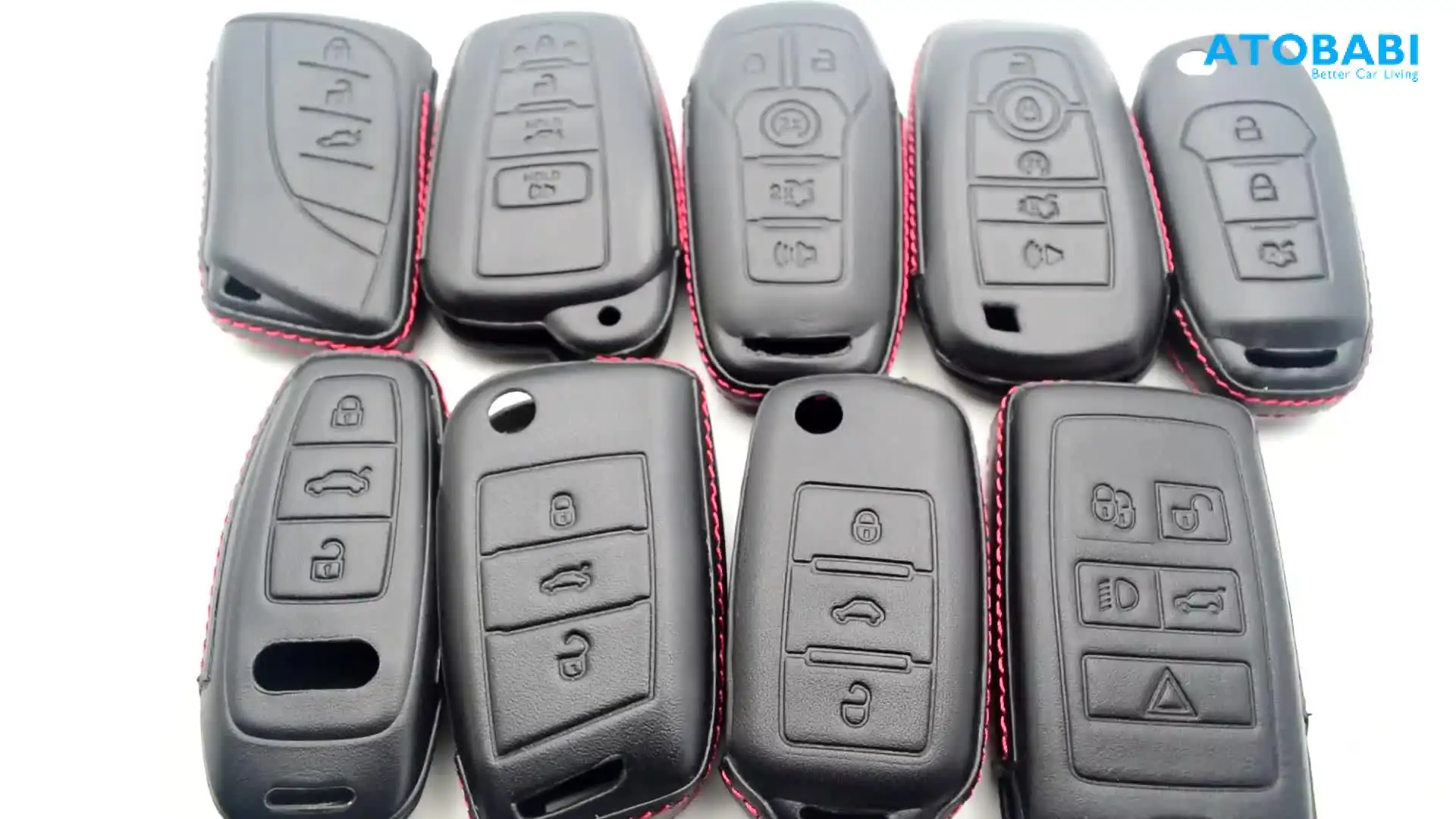 ontto Autosleutelhoes SleutelCover voor Range Rover Velar Evoque Land Rover Discovery 5 Sport Jaguar E-Pace 2018 2019 Sleutelhoesje Koeienhuid Beschermhoesje Sleutelhanger 5 Knoppen-Blauw
