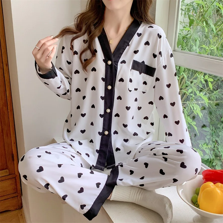 New Ladies Two-Piece Pajamas Huar Mian Pajamas Homewear Women Loose Big Size Cardigan Sweet Cartoon Homewear Women's Suit