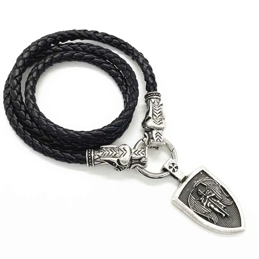 

Nostalgia Archangel Michael Saint Protect Me Shield Amulet Protection Wolf Head Chain Pendant Necklace Men Wicca Pagan