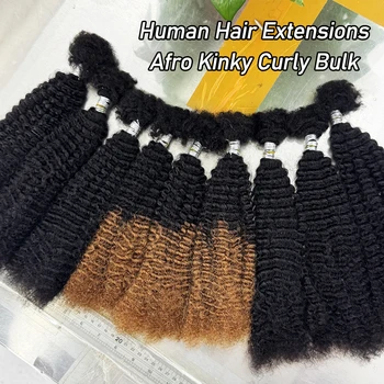Capelli Umani Afro Kinky in Massa per Treccine, Estensioni di Capelli Veri per Dreadlocks, Capelli Ricci Afro Kinky in Massa per Crochet