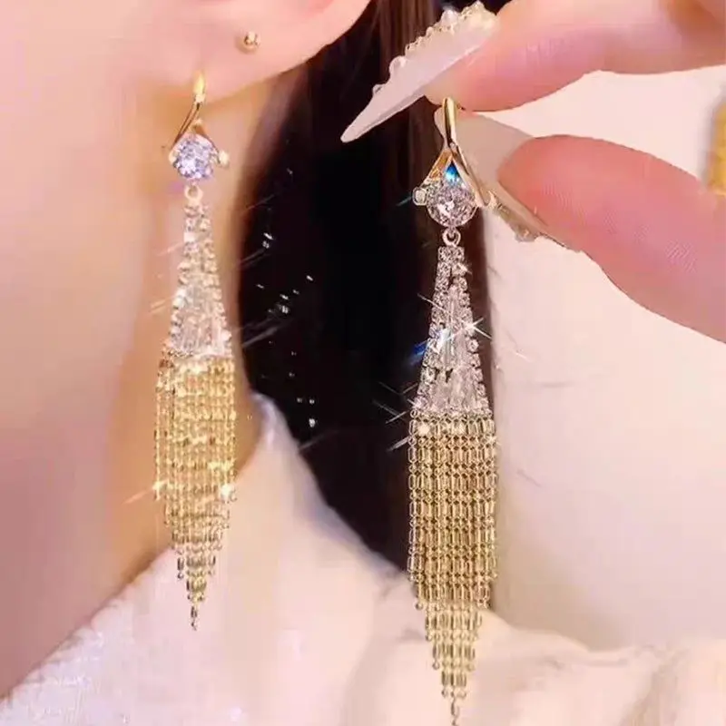 

New Rhinestone Tassel Earrings Jewelry Women Party Wedding Statement Jewelry Long Earings Drop Dangling Gifts