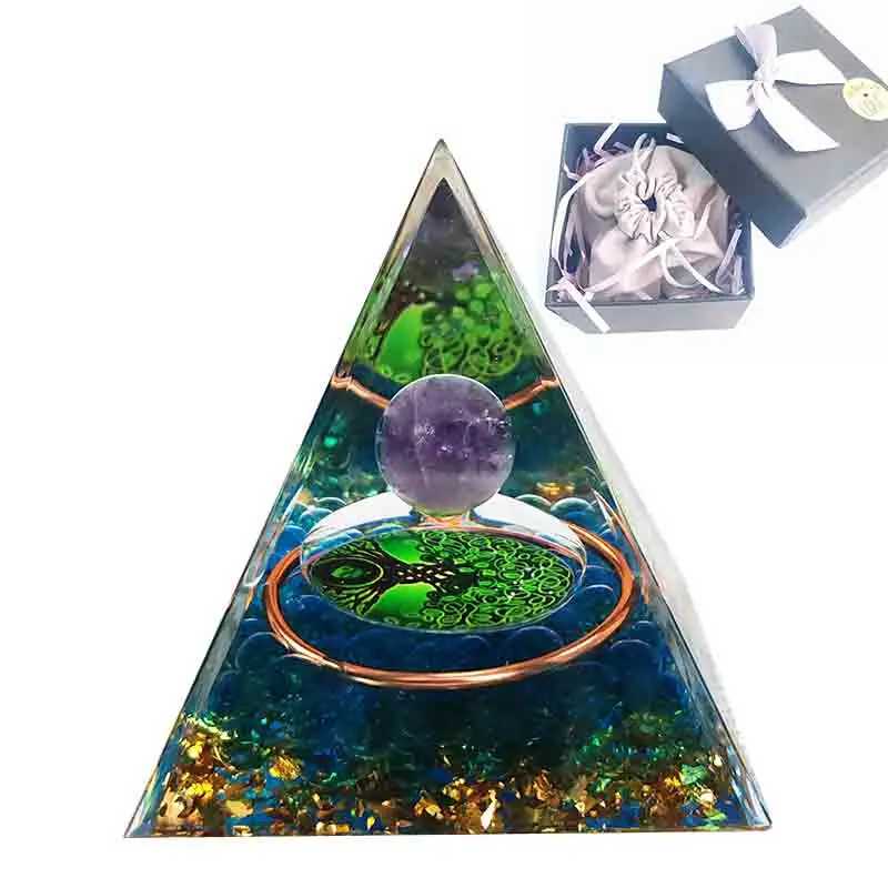Натуральный Аметист, оргонит, пирамида, дерево жизни, энергия Orgone, голубое стекло, исцеляющая смола, генератор, медитация, орнамент, Прямая поставка