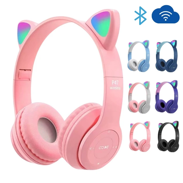 Auriculares Gaming con orejas de gato para niños y niñas, cascos con  Bluetooth 5,0, con cable, estéreo, graves, música, regalo - AliExpress