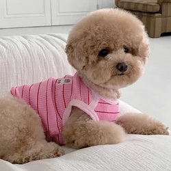 Striped Breathable Pet Vest - Comfortable Summer Pullover for Dogs and Cats (Pink)