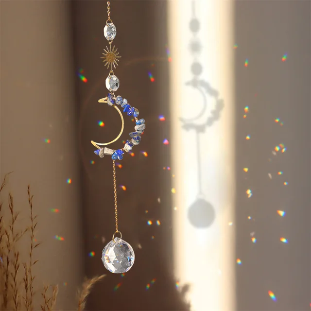 Napsütők Kristálygömb Medál Ablak Függő Szél Hangjelző Hold Világos Fogó Ólomüveg Nyolcszögletű Gyöngyök Kerti Otthoni Dekoráció - Image 2