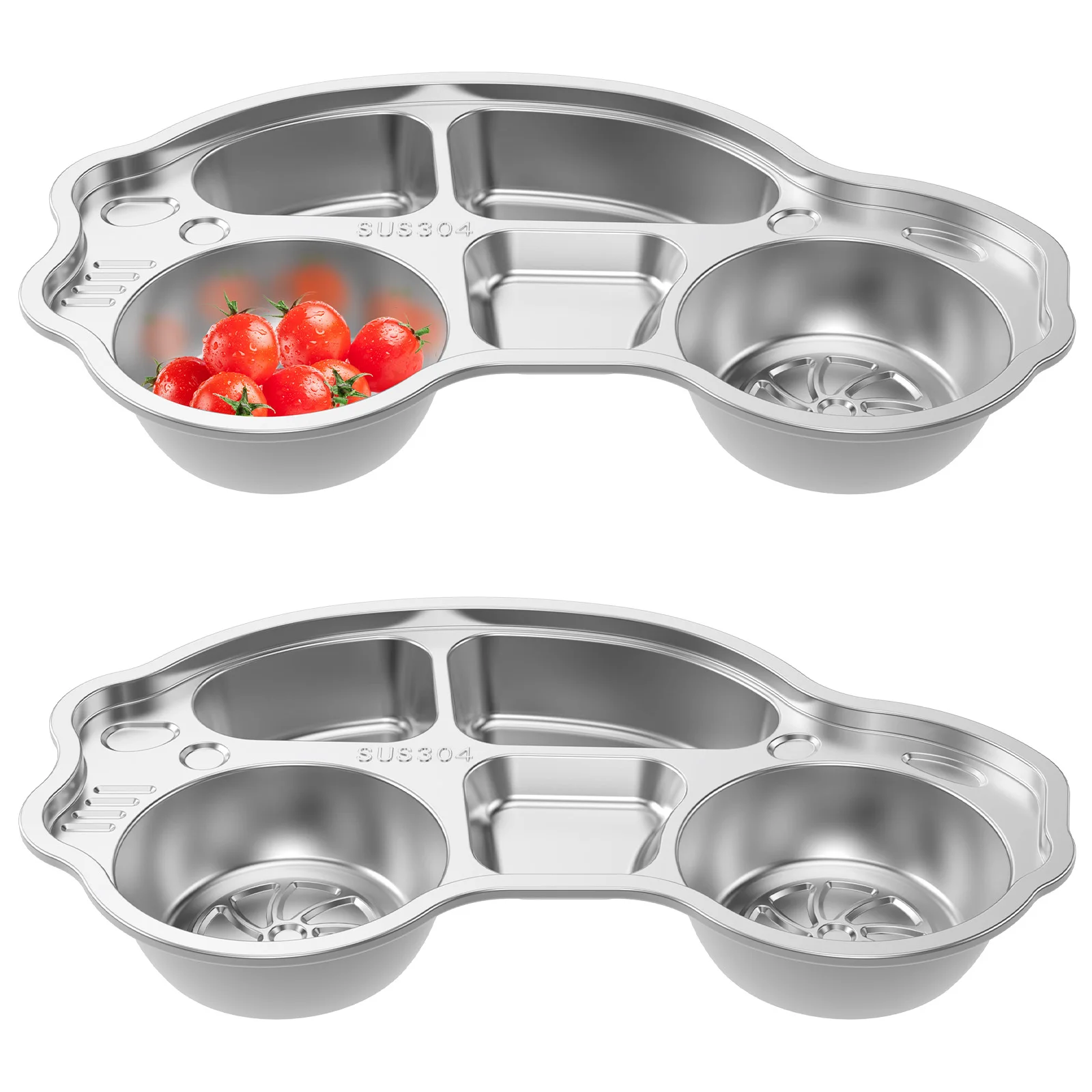 2 Pcs Kids Plates with 5 Compartments Car Shape Meal Plate Reusable Dinner Plates Serving Platter Portable Toddler