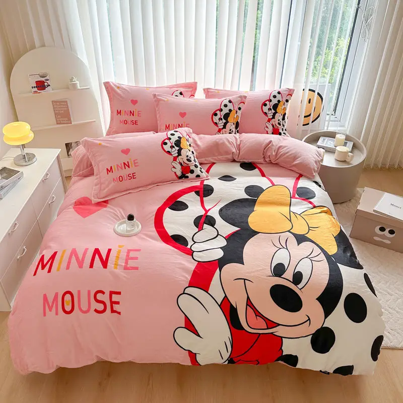 

Disney Lotso Mickey Donald duck Stitch Minnie Pluto Stellalou creative cartoon digital print milk velvet bed sheet set of four