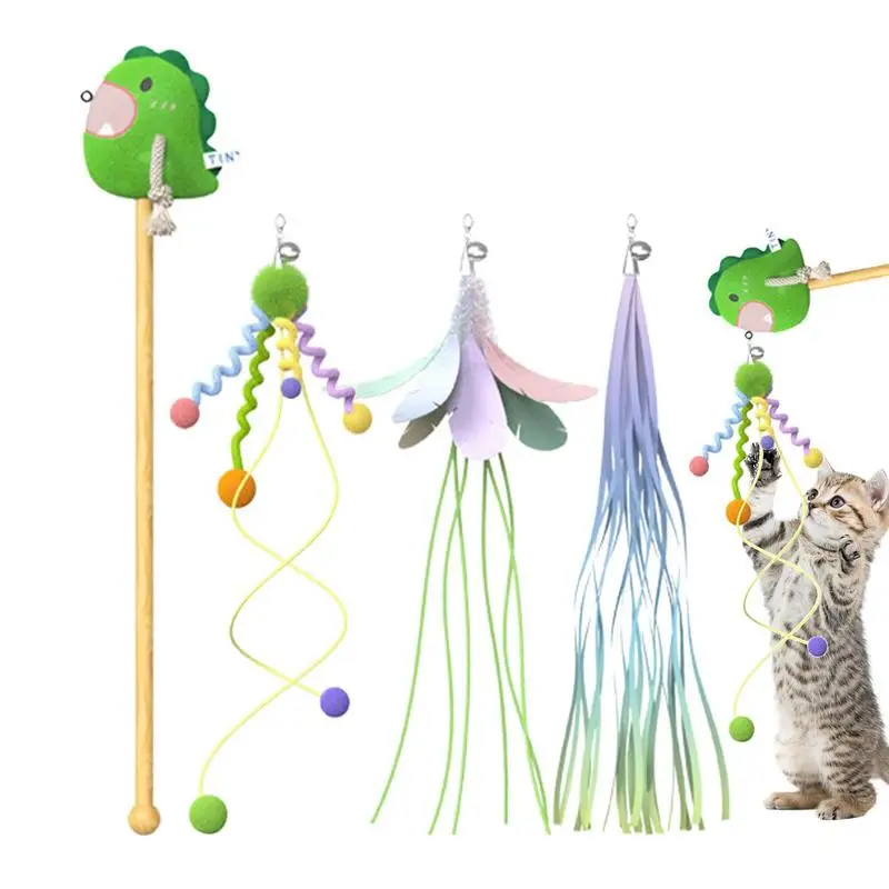 Cat Wand Set Cute Cartoon Dinosaur Shape Pet Companion Toy