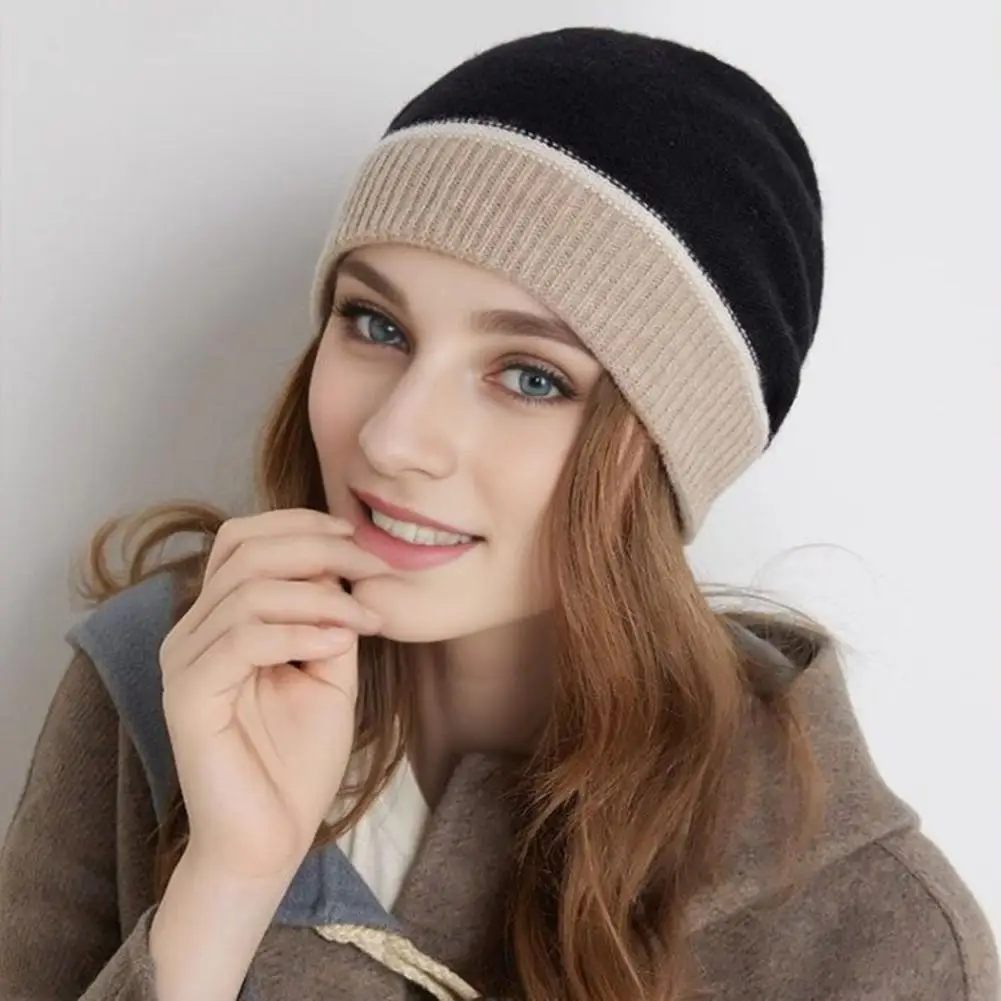 

Autumn Hat Knitted Hat Stylish Winter Hats for Women Knitted Ear Protection Beanie with Colorful Splicing Design Streetwear