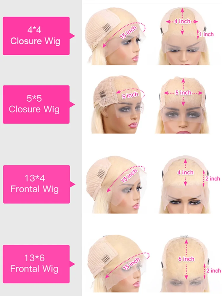 4x4 5x5 13x4 13x6 Lace Closure Human Hair Wig Honey Blonde 613 Colored