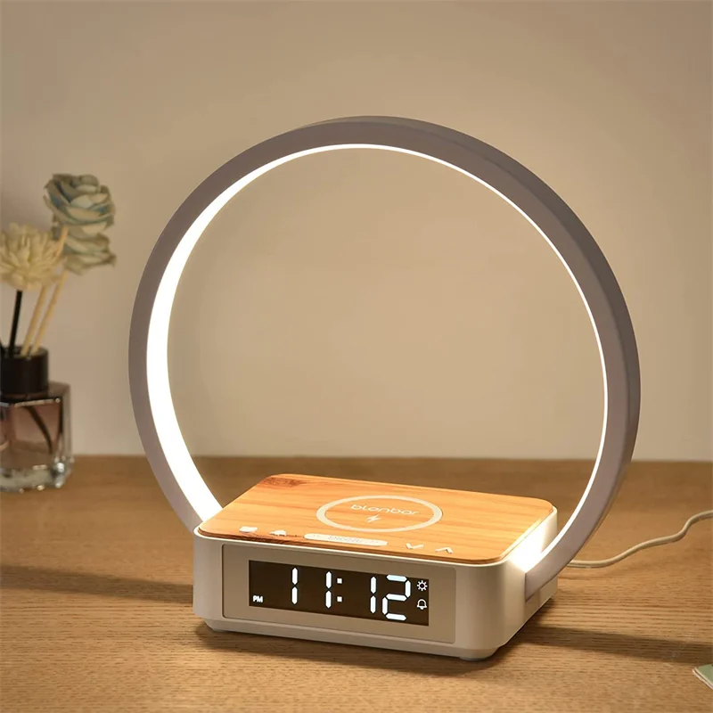

3 in 1 Wireless Charging Touch Desk Lamp With Alarm Clock Cell Phone Rechargeable Bedside Reading Night Light