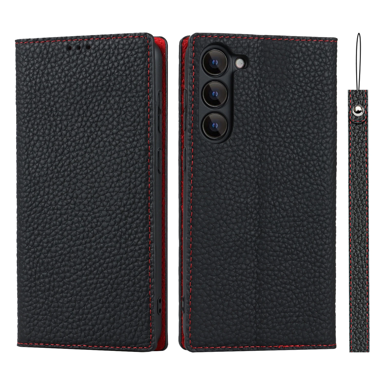 Luxury Cowhide Genuine Leather Flip Case with Lanyard
