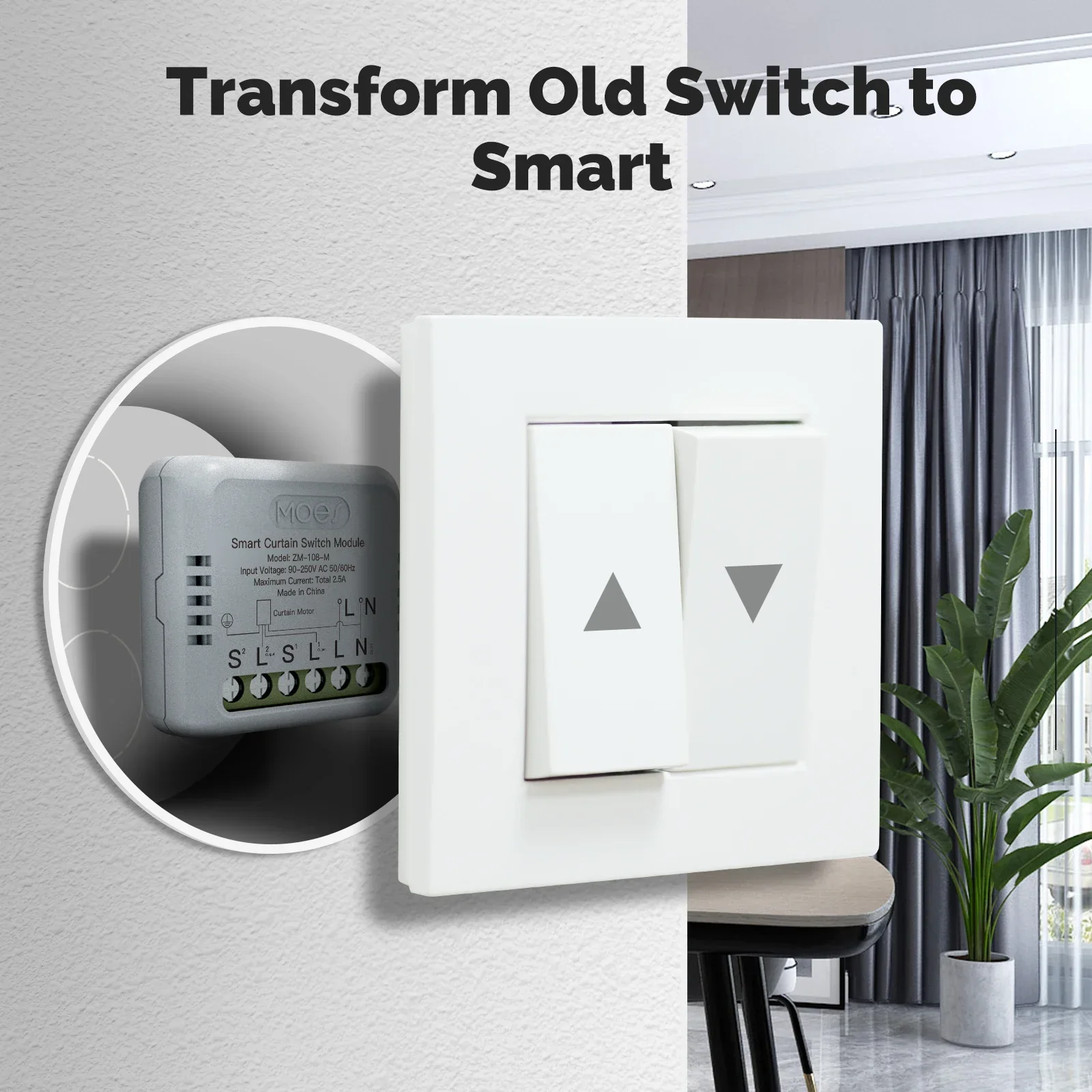 Modulo WiFi/ZigBee con interruttore intelligente per tende MOES - Compatibile con ripristino a bilanciere Tuya, app e telecomando per Alexa/Google Home - immagine 2