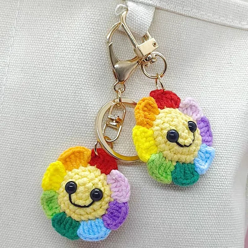 DIY Handmade Wool Crochet Colorful Smile Crochet Sunflower Sweater  Decorations Cute Cartoon Sun Ornament Accessories Knit