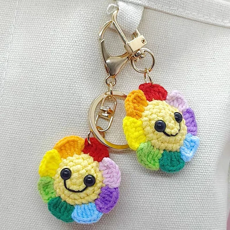 DIY Handmade Wool Crochet Colorful Smile Crochet Sunflower Sweater Decorations Cute Cartoon Sun Ornament Accessories Knit crochet yarn