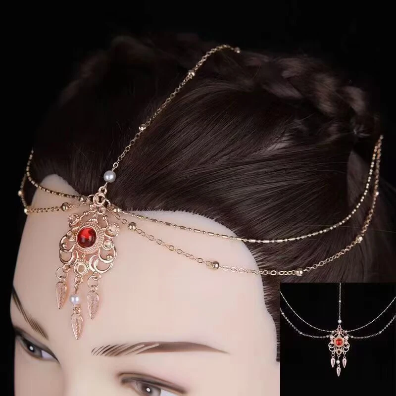 Modische Vintage Hohlgeometrie-Blumen-Kopfkette Haarband Braut-Haaraccessoires Damen Mehrschichtiges Quasten-Stirnband Party-Ornamente – Detail 3