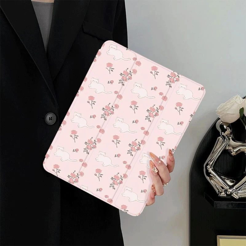 Pink Floral Cat iPad Case