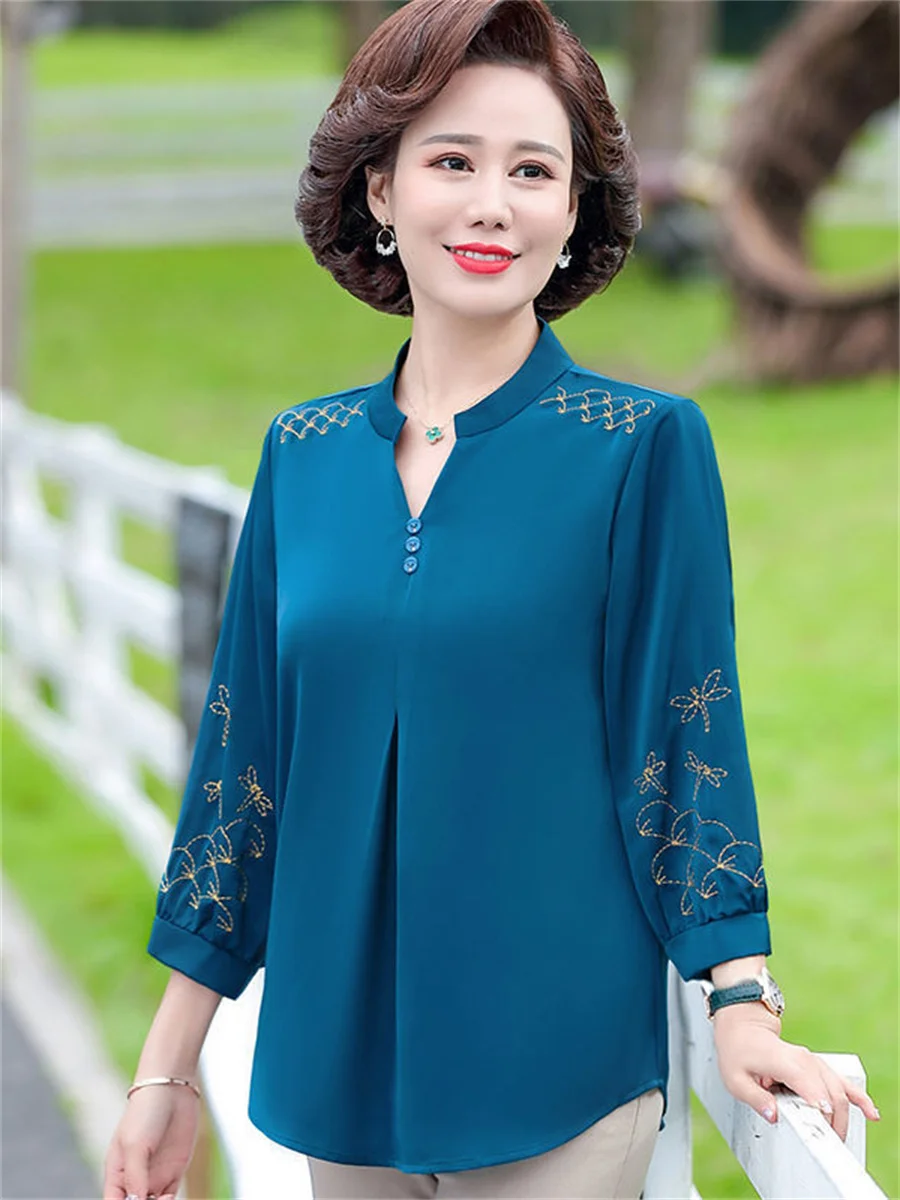 Xl Large Size Women Spring Summer Blouses Shirts Lady Fashion Casual Long  Sleeve V-neck Embroidery Blusas Tops Wy0389 - Women Blouse - AliExpress